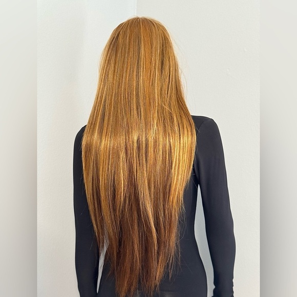 Blonde Red Copper Highlight Lowlight Human Hair Blend Lace Front Heat Safe Wig - Picture 6 of 16